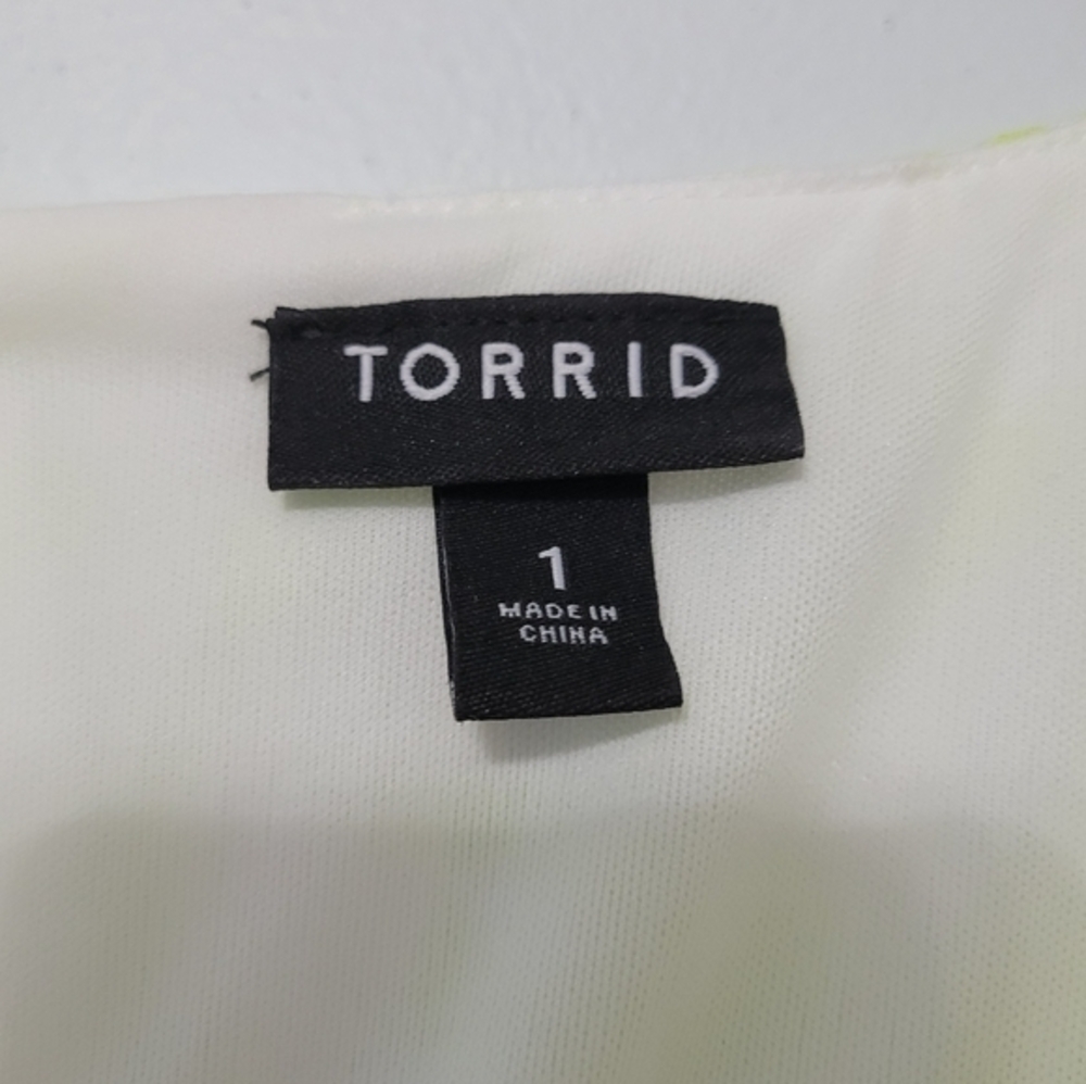 Torrid Mini Wash Gauze Wide‎ Waist Skater Dress Size 1X Floral Yellow Green Lime - Picture 5 of 16